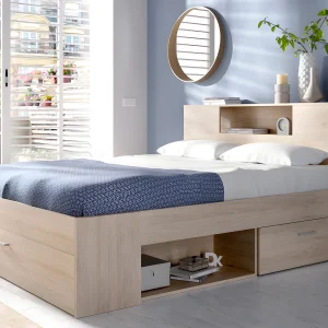 Bed met opbergruimte 160 x 200 cm Kleur: naturel + bedbodem + matras – LEANDRE Bed met opbergruimte 160 x 200 cm Kleur: naturel + bedbodem + matras – LEANDRE