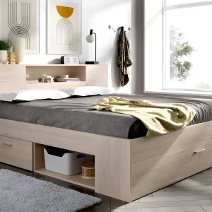 Bed met opbergruimte 140 x 190 cm Kleur: naturel + bedbodem + matras – LEANDRE Bed met opbergruimte 140 x 190 cm Kleur: naturel + bedbodem + matras – LEANDRE