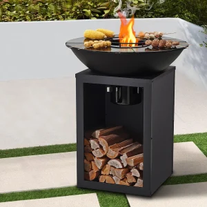 Barbecue plancha brasero op houtskool en hout met opbergruimte 80 x 80 x 96 cm, zwart IGNOS Barbecue plancha brasero op houtskool en hout met opbergruimte 80 x 80 x 96 cm, zwart IGNOS