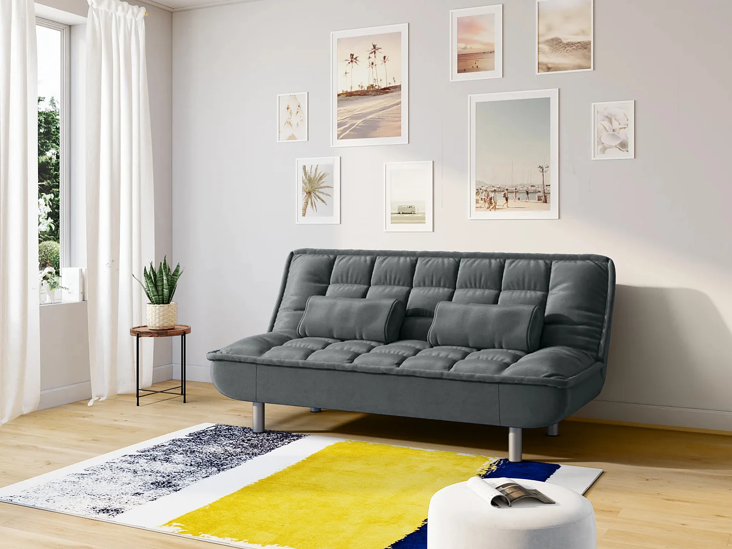 Bedbank MISHAN van stof - grijs