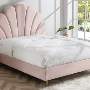 Bed met schelpvorm 160 x 200 cm van roze velours + matras – LIVAYA Bed met schelpvorm 160 x 200 cm van roze velours + matras – LIVAYA