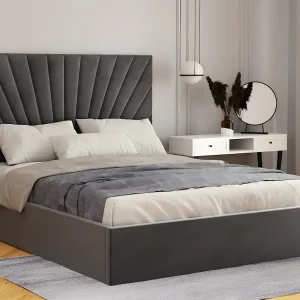 Bed met opbergruimte 140 x 190 cm – Fluweel – Antracietgrijs + matras – RILIODA – Koop nu online Bed met opbergruimte 140 x 190 cm – Fluweel – Antracietgrijs + matras – RILIODA – Koop nu online