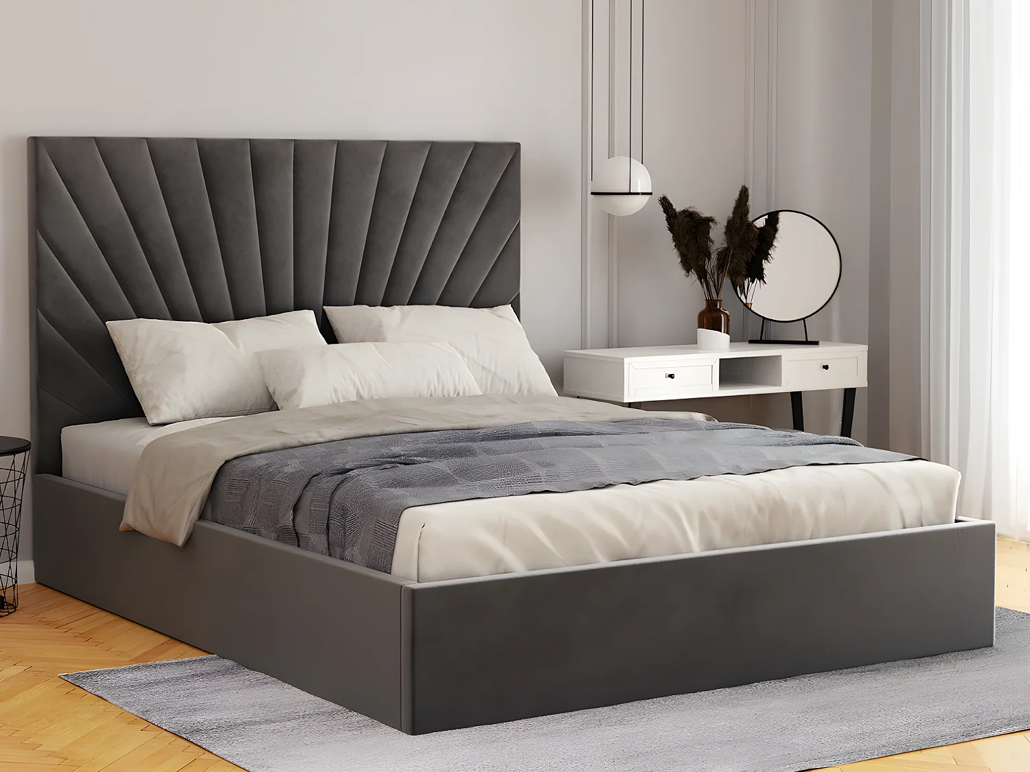 Bed met opbergruimte 140 x 190 cm - Fluweel - Antracietgrijs + matras - RILIODA - Koop nu online