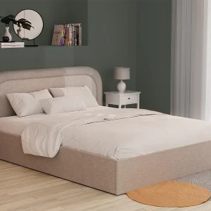 Bed met opbergruimte 140 x 190 cm van beige boucléstof + matras – FIREZA Bed met opbergruimte 140 x 190 cm van beige boucléstof + matras – FIREZA