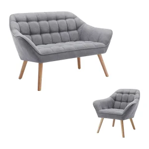 Tweezitsbank en fauteuil van grijze stof met Scandinavische stijl CASERTA