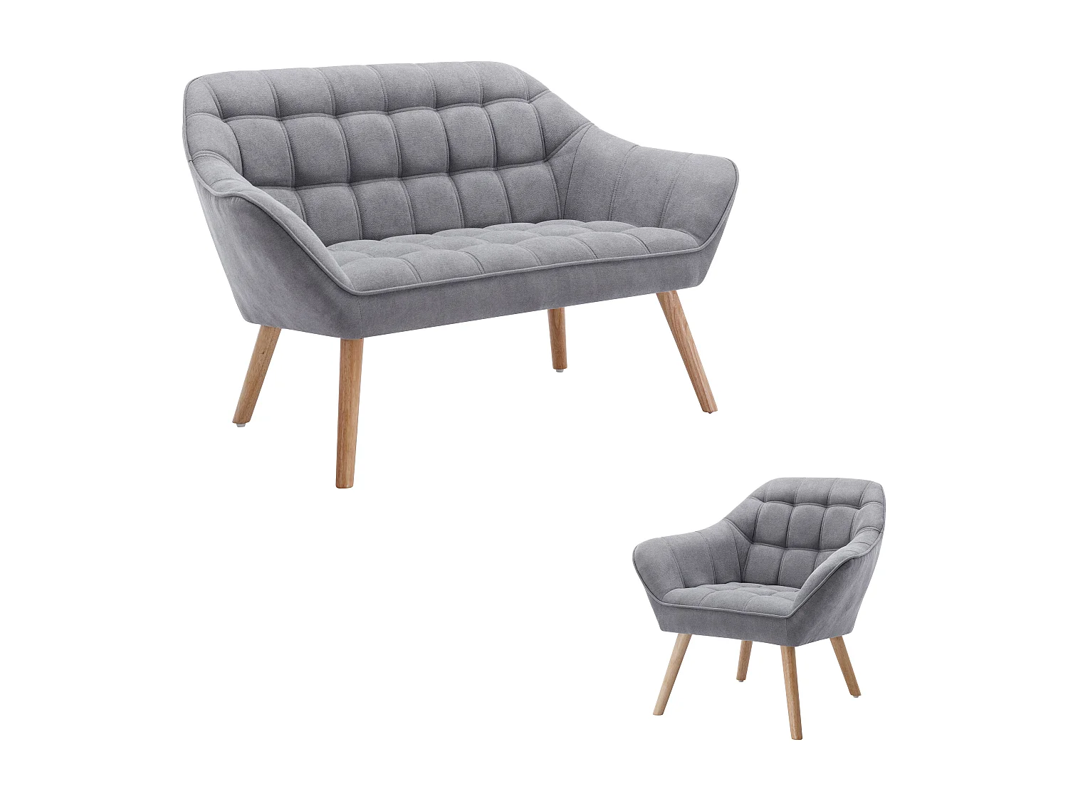 Tweezitsbank en fauteuil van grijze stof met Scandinavische stijl CASERTA