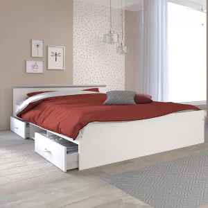 Bed met opbergruimte 140 x 190 cm, kleur: wit + bedbodem – PABLO
