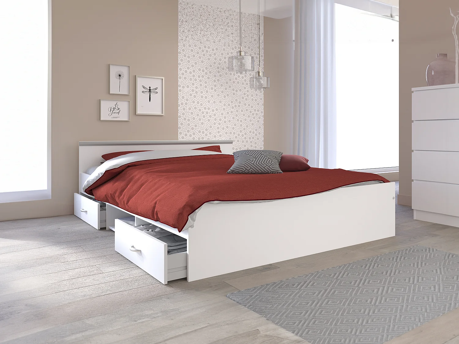 Bed met opbergruimte 140 x 190 cm, kleur: wit + bedbodem - PABLO