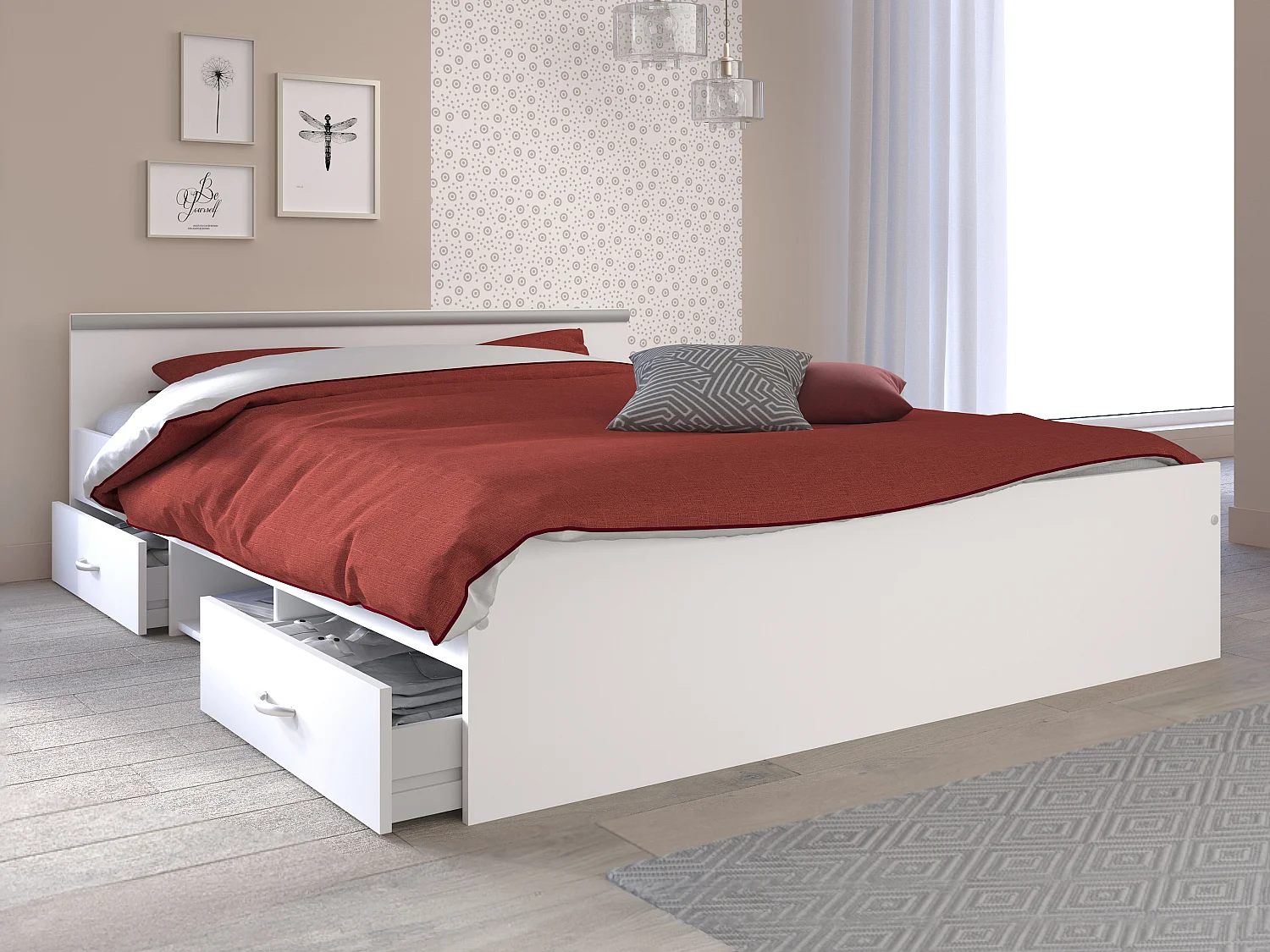 Bed met opbergruimte 140 x 190 cm - 2 lades - wit + onderbed + matras - Koop nu
