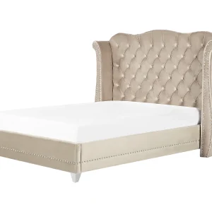 Bed fluweel beige 160 x 200 cm AYETTE Bed fluweel beige 160 x 200 cm AYETTE