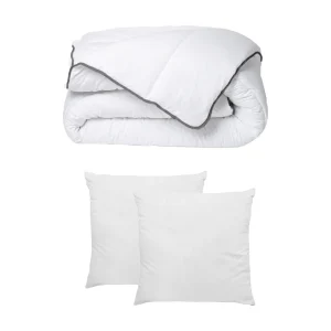 Set Zijdeachtig dekbed 240 x 260 cm + 2 hoofdkussens 60 x 60 cm – Wit – BIESYA