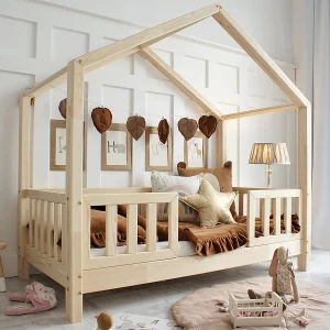 Hutbed 90×190 inclusief bedhekken en lattenbodem met 10 cm poten Roxane Bois Hutbed 90×190 inclusief bedhekken en lattenbodem met 10 cm poten Roxane Bois