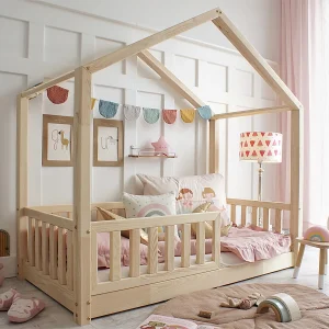Hutbed 90×190 inclusief bedhek en lattenbodem poten 1 cm Roxane Bois Hutbed 90×190 inclusief bedhek en lattenbodem poten 1 cm Roxane Bois