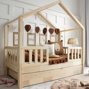 Hutbed 90×190 bedhekken inclusief lattenbodem en lade Roxane Bois Hutbed 90×190 bedhekken inclusief lattenbodem en lade Roxane Bois
