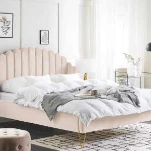 Bed Fluweel AMBILLOU 160 x 200 cm Lichtbeige