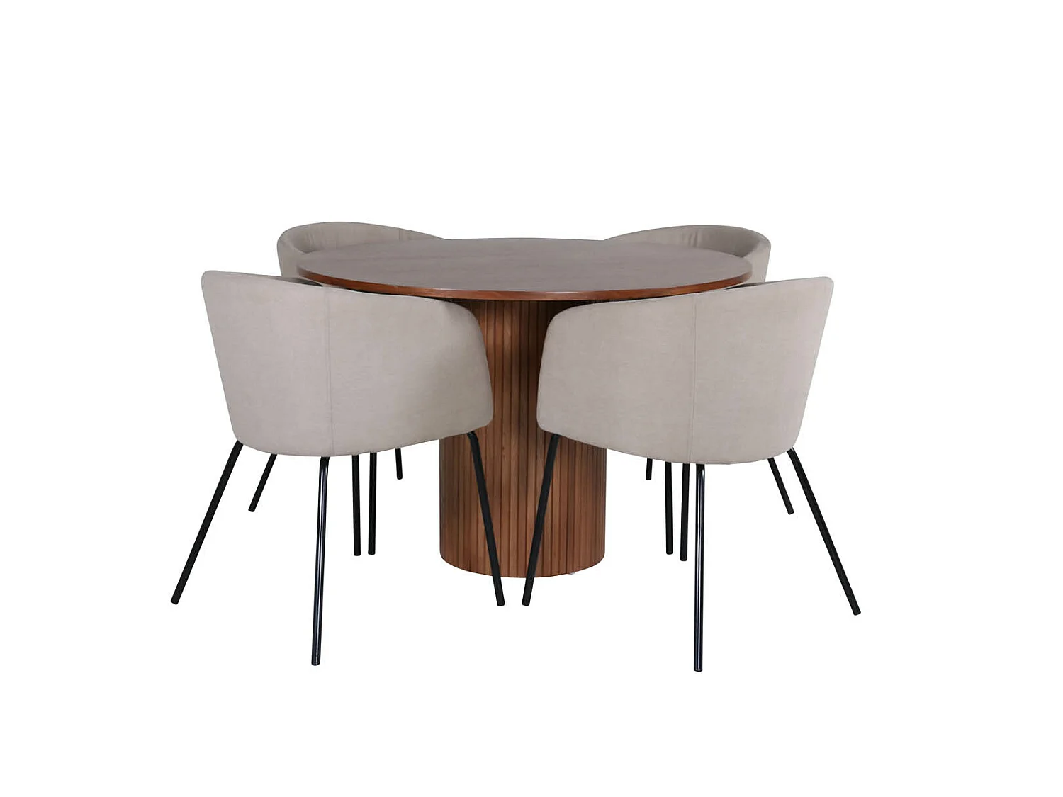 BiancaROWA eethoek eetkamertafel eik fineer en 4 Berit eetkamerstal beige.