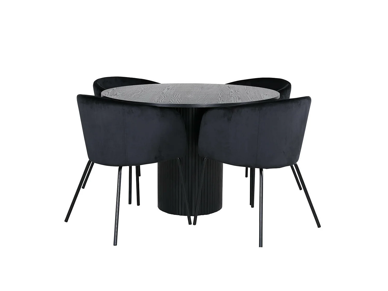 BiancaROBL eethoek eetkamertafel zwart en 4 Berit eetkamerstal velours zwart.