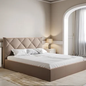 Bed met opbergruimte 160 x 200 cm van beige velours – STARI van Pascal Morabito Bed met opbergruimte 160 x 200 cm van beige velours – STARI van Pascal Morabito