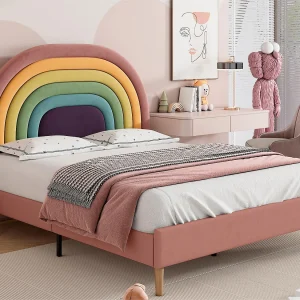 Bed met verstelbaar hoofdeinde – 140 x 200 cm – fluweel – lattenbodem – kleur roze Bed met verstelbaar hoofdeinde – 140 x 200 cm – fluweel – lattenbodem – kleur roze