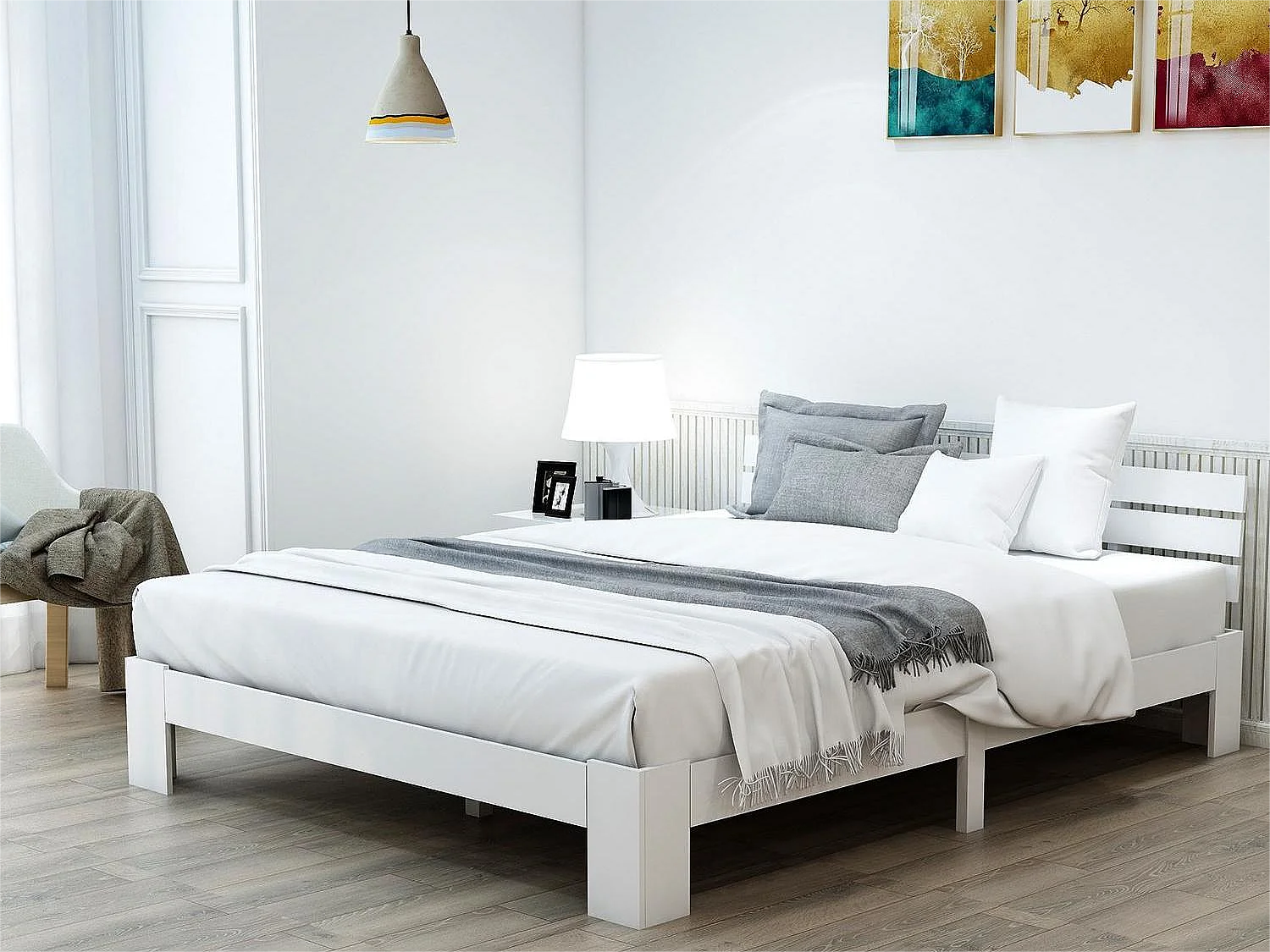 Bed met hoofdeinde - 140 x 200 cm - grenen - lattenbodem - wit