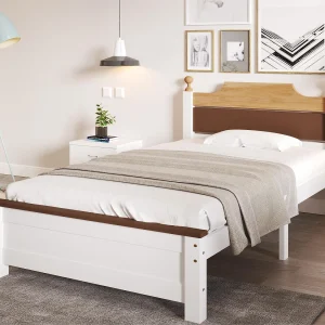 Bed met hoofdeinde – 90 x 200 cm – grenen – lattenbodem – kleur wit
