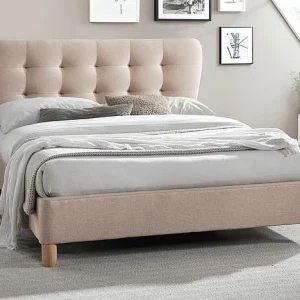 Bed 140 x 190 cm met gecapitonneerd hoofdbord – Stof – Beige + matras – ELIDE – Koop nu Bed 140 x 190 cm met gecapitonneerd hoofdbord – Stof – Beige + matras – ELIDE – Koop nu