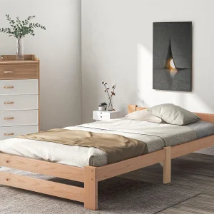 Bed met hoofdeinde – 90 x 200 cm – massief hout – lattenbodem – natuurlijke kleur