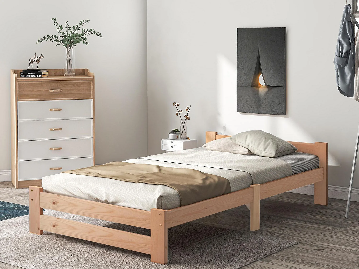 Bed met hoofdeinde - 90 x 200 cm - massief hout - lattenbodem - natuurlijke kleur
