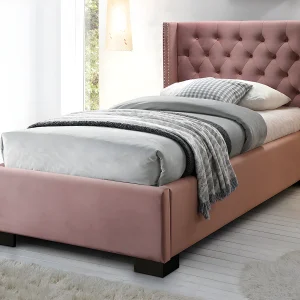 Bed MASSIMO met gewatteerd hoofdbord – 90 x 200 cm – Roze fluweel + Matras – Koop nu Bed MASSIMO met gewatteerd hoofdbord – 90 x 200 cm – Roze fluweel + Matras – Koop nu