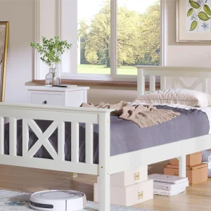 Bed met hoofdeinde – 90 x 200 cm – grenen – lattenbodem – wit