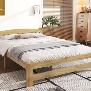 Bed met hoofdeinde – 140 x 200 cm – massief hout – lattenbodem – natuurlijke kleur