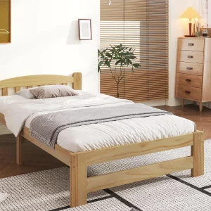 Bed met hoofdeinde – 90 x 200 cm – massief hout – lattenbodem – natuurlijke kleur