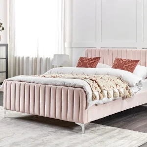 Bed Fluweel LUNAN 140 x 200 cm Pastelroze