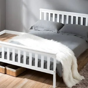 Bed met hoofdeinde – 140 x 200 cm – massief hout – lattenbodem – wit