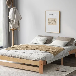 Bed met hoofdeinde – 140 x 200 cm – massief hout – lattenbodem – natuurlijke kleur Bed met hoofdeinde – 140 x 200 cm – massief hout – lattenbodem – natuurlijke kleur