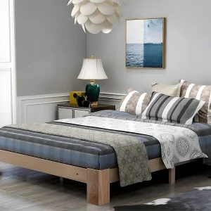 Bed met hoofdeinde – 140 x 200 cm – massief hout – lattenbodem – natuurlijke kleur Bed met hoofdeinde – 140 x 200 cm – massief hout – lattenbodem – natuurlijke kleur
