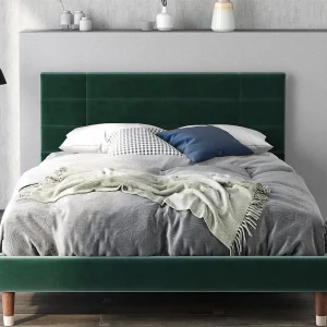 Bed met hoofdeinde – 140 x 200 cm – fluweel – groen Bed met hoofdeinde – 140 x 200 cm – fluweel – groen
