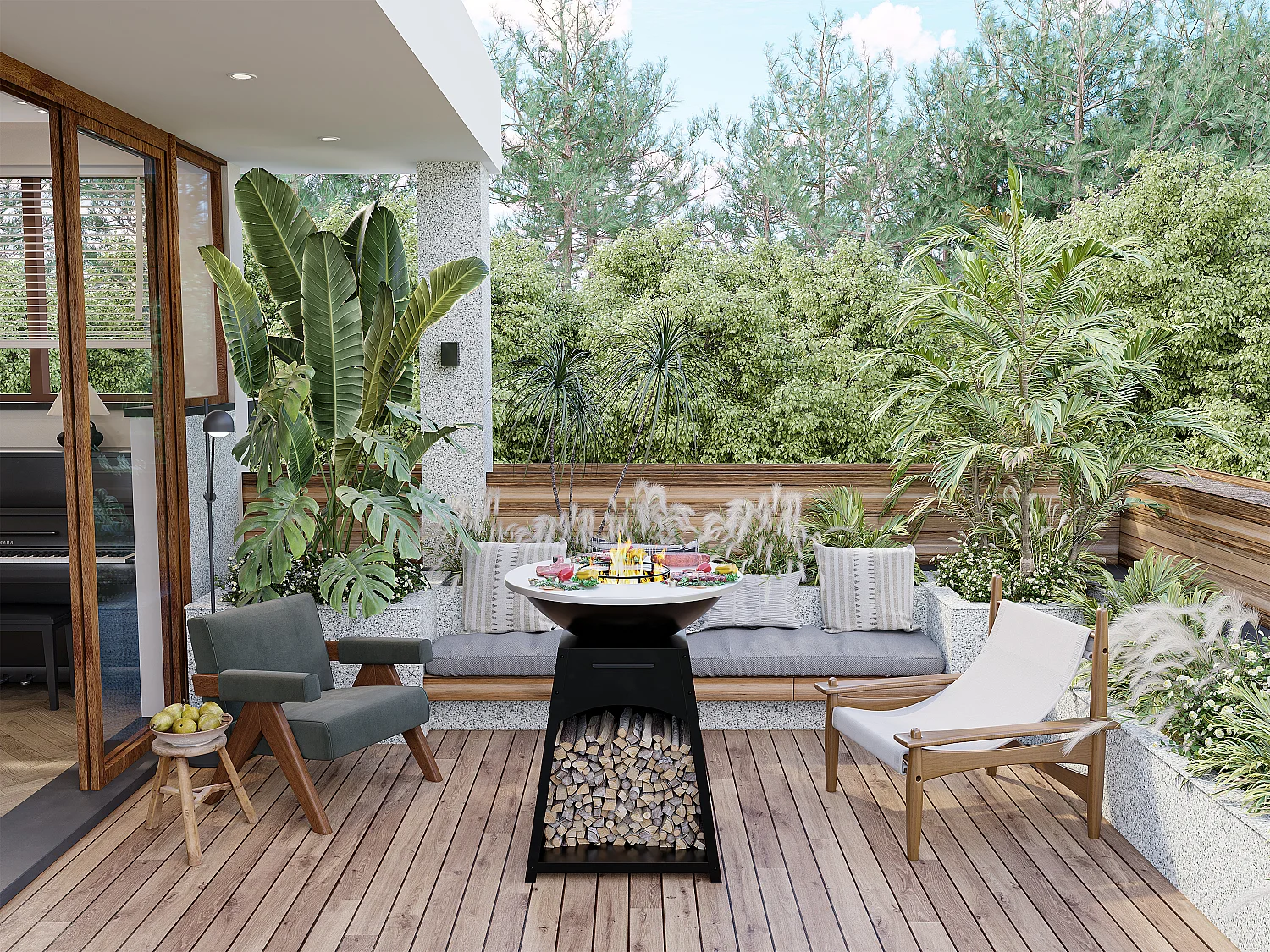 Barbecue/plancha/vuurkorf van staal, L81 x B81 x D96 cm, Zwart, CORVERA