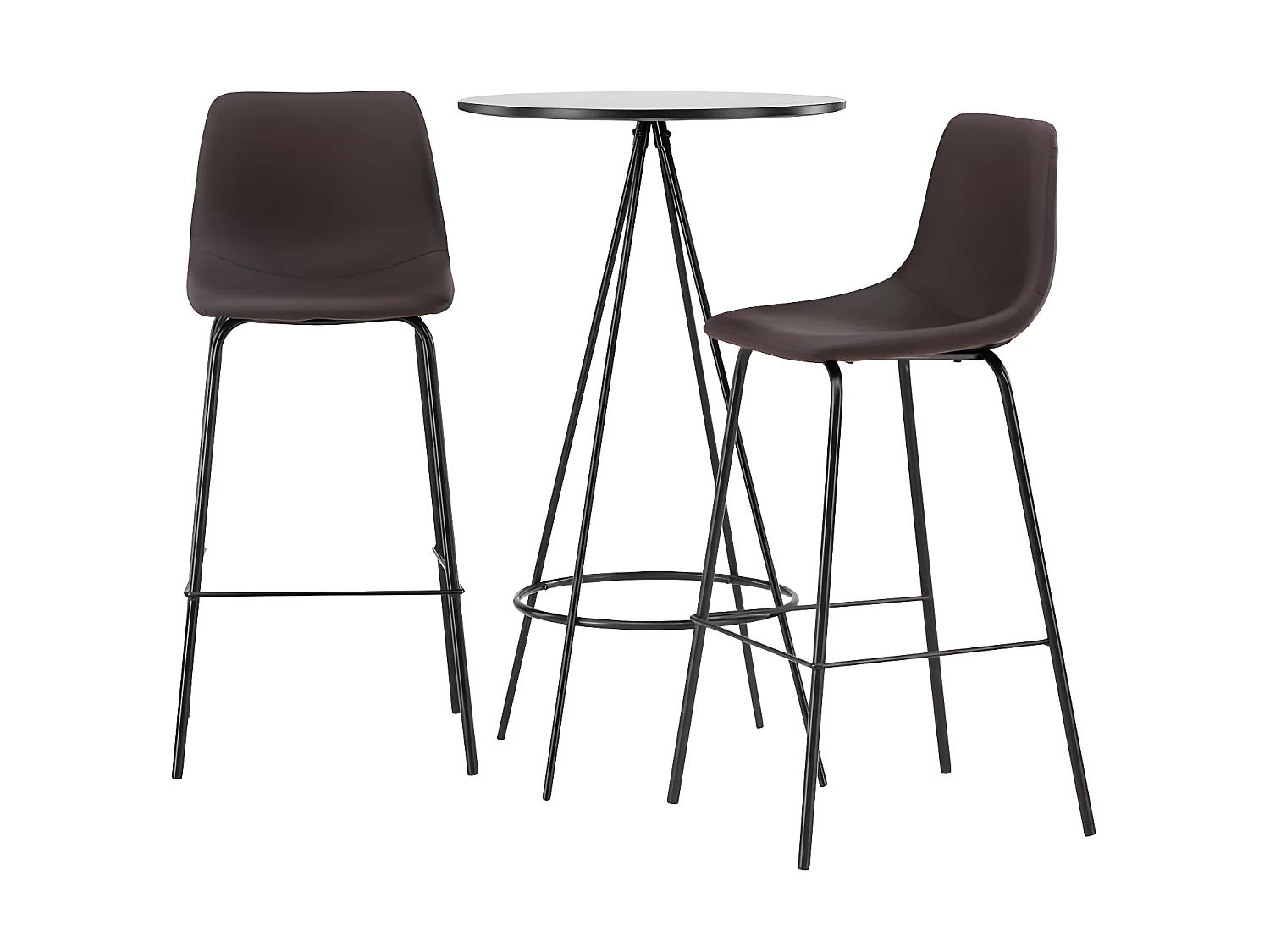 Bistro barmeubelset bartafel zwart en 2 Alexi barstoelen bruin.