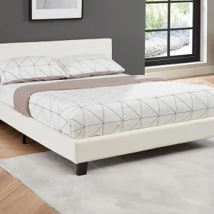 Bed CORNELIUS – 140x190cm – Wit kunstleer – koop goedkoop