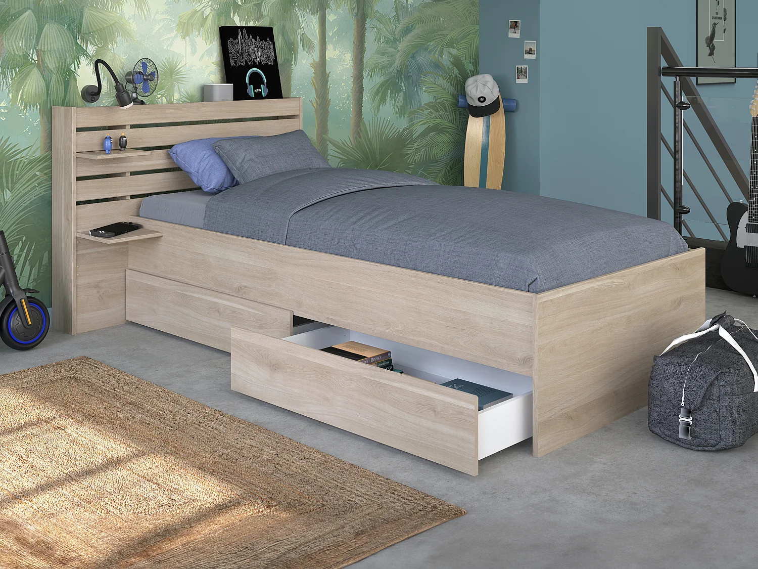 Bed met opbergruimte – Houtlook – 90 x 190/200 cm – TENALIA