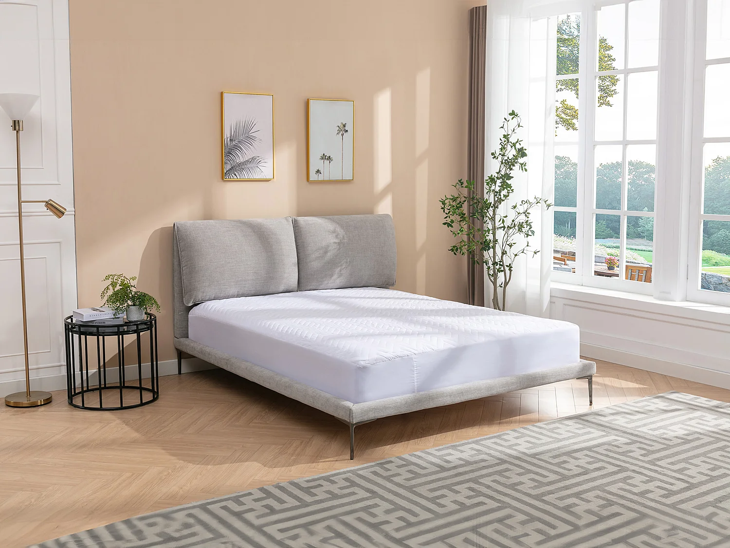 Bed 160 x 200 cm van grijze stof + matras - RIMOTA