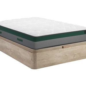 Bedset 160 x 200 cm – bedbodem met lichte houtlook + matras met pocketveren – Koop nu