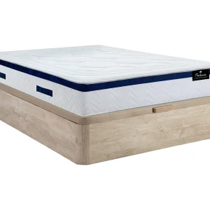 Bedset 140 x 190 cm – bedbodem met lichte houtlook en opbergruimte + hybride matras – Koop nu