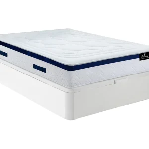 Bedset 140 x 190 cm – witte bedbodem met opbergruimte + hybride matras met pocketveren – Koop nu