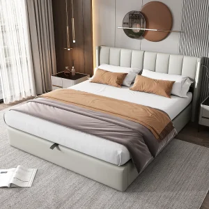 Binauraal opbergbed met verstelbaar hoofdeinde – 180 x 200 cm – PU leer – LED's en USB – Lattenbodem – Wit Binauraal opbergbed met verstelbaar hoofdeinde – 180 x 200 cm – PU leer – LED's en USB – Lattenbodem – Wit