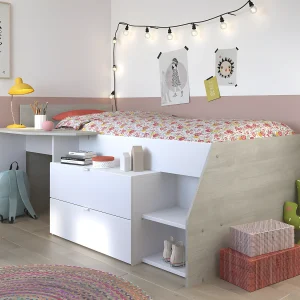 Kinderbed met bureau en opbergruimte – Wit en naturel- Koop nu eenvoudig en goedkoop Kinderbed met bureau en opbergruimte – Wit en naturel- Koop nu eenvoudig en goedkoop