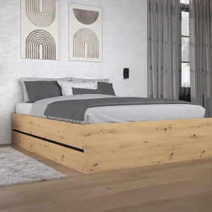 Bed met opbergruimte 140 x 190 cm in houtlook en zwart + matras – LUDARO Bed met opbergruimte 140 x 190 cm in houtlook en zwart + matras – LUDARO