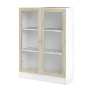 Base wandkast 2 glazen deuren wit, eiken structuur decor. Base wandkast 2 glazen deuren wit, eiken structuur decor.