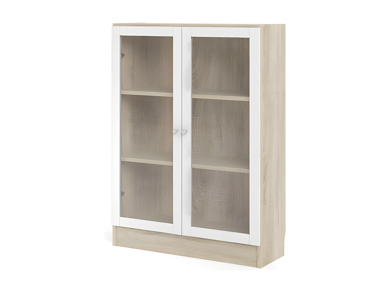 Base wandkast 2 glazen deuren eiken structuur decor, wit.